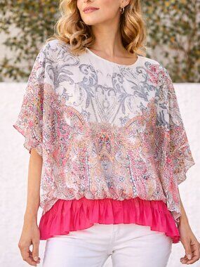 Paisley Boho Blouse | Lightweight Flowy Top | Size L